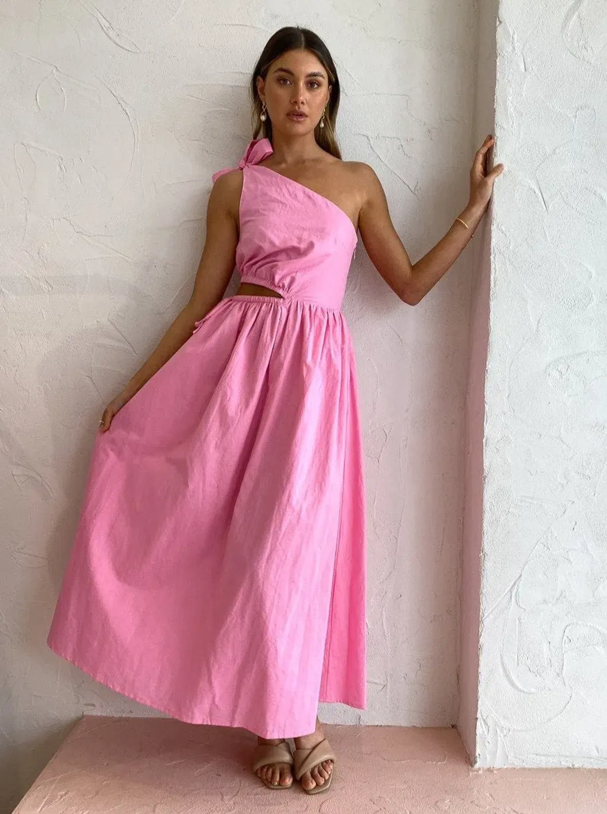 By Nicola Gabriella One Shoulder Midi Dress in Pink Grapefruit Size 6 - Image 2