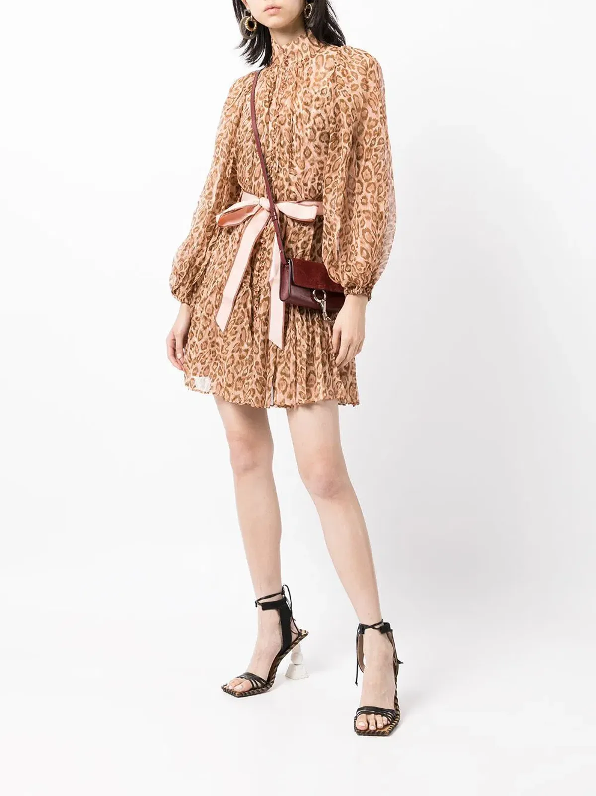 Zimmermann Tempo Bell Sleeve Mini Dress Pink Leopard Print Size 0 / AU 8 - Image 2