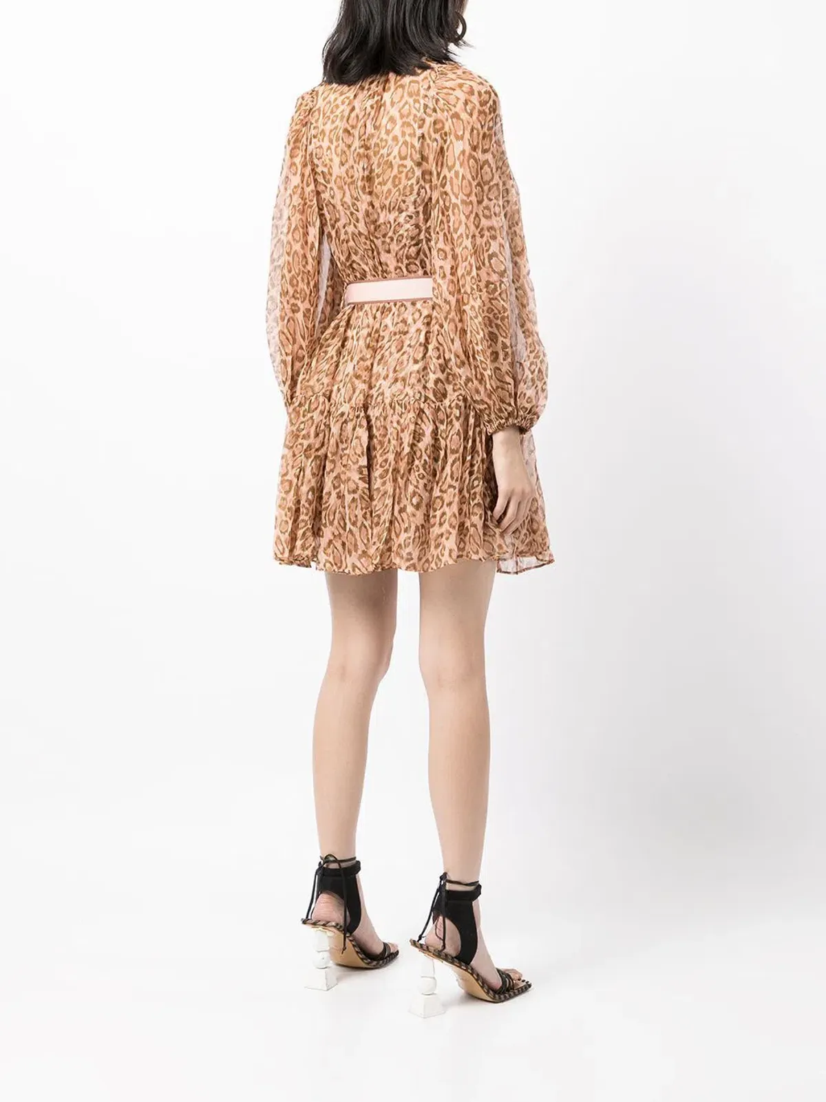 Zimmermann Tempo Bell Sleeve Mini Dress Pink Leopard Print Size 0 / AU 8 - Image 3
