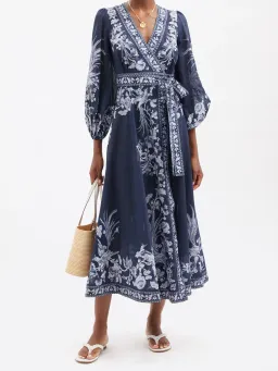 Zimmermann Aliane Floral Cotton Wrap Midi Dress Navy Size 14 for rent on The Volte - image 2
