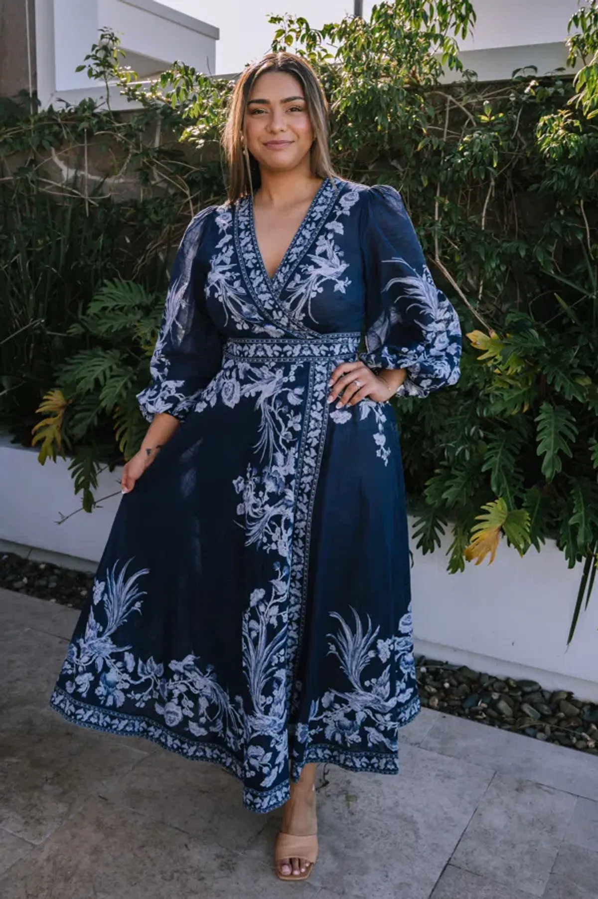 Zimmermann Aliane Floral Cotton Wrap Midi Dress Navy Size 14 - Image 1