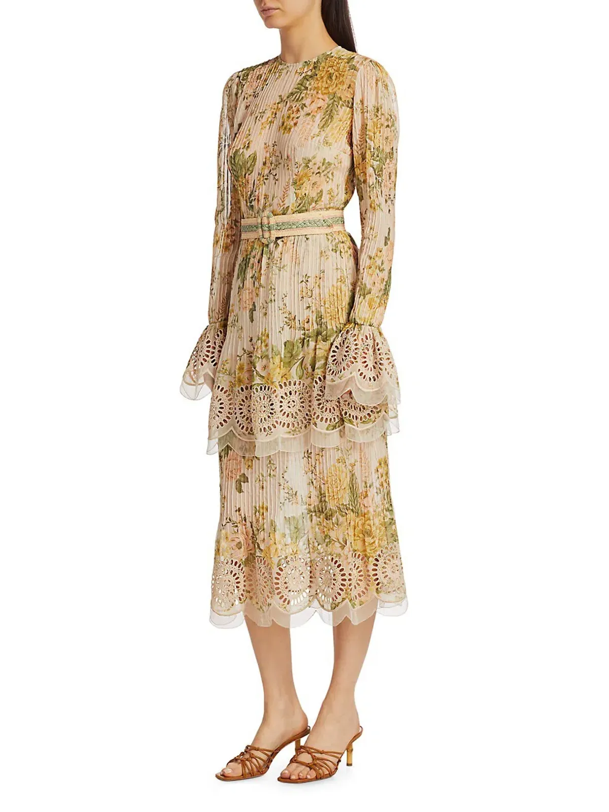 Zimmermann Amelie Pintuck Long Sleeve Midi Dress Floral Size 1 / AU 10 - Image 4