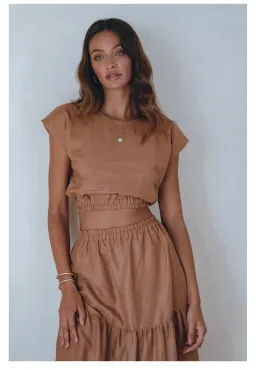 Aura the Label Linen skirt Set Burnt Rose Size 10 for rent on The Volte - image 3