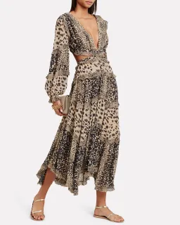 Zimmermann Allia Cut Out Midi Dress Cheetah Print Size 0 / AU 6 for rent on The Volte - image 1