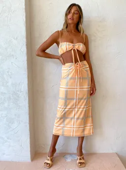 Hansen & Gretel Dalai Top and Saskia Skirt Tangelo Check Orange Size 8 for rent on The Volte - image 2