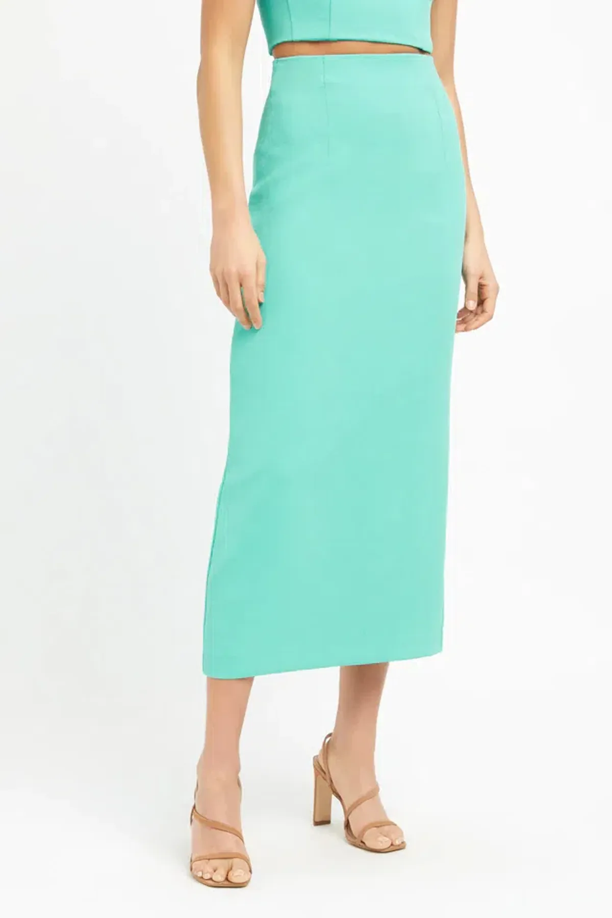 Kookai Oyster Column Skirt and Oyster Panel Top Aqua Green Size 8 - Image 4