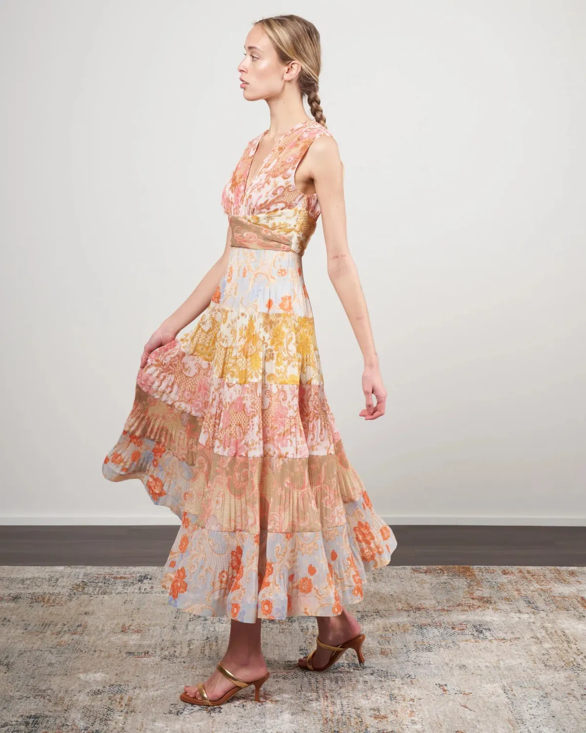 Zimmermann Postcard Pleated Midi Dress Spliced Print Size 0/ AU 8 - Image 3