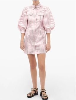 Ganni Stripe Cotton Mini Dress Print Size 8 for rent on The Volte - image 1