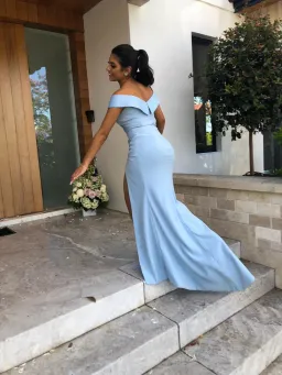 Custom Made Off Shoulder Gown Blue Size AU 6 for rent on The Volte - image 2