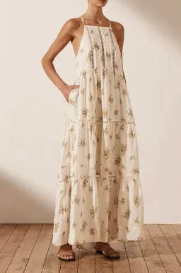 Shona Joy Lila Linen Pin Tuck Sleeveless Maxi Dress Print Size 8  for rent on The Volte - image 2