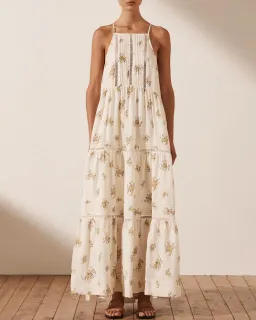 Shona Joy Lila Linen Pin Tuck Sleeveless Maxi Dress Print Size 8  for rent on The Volte - image 1