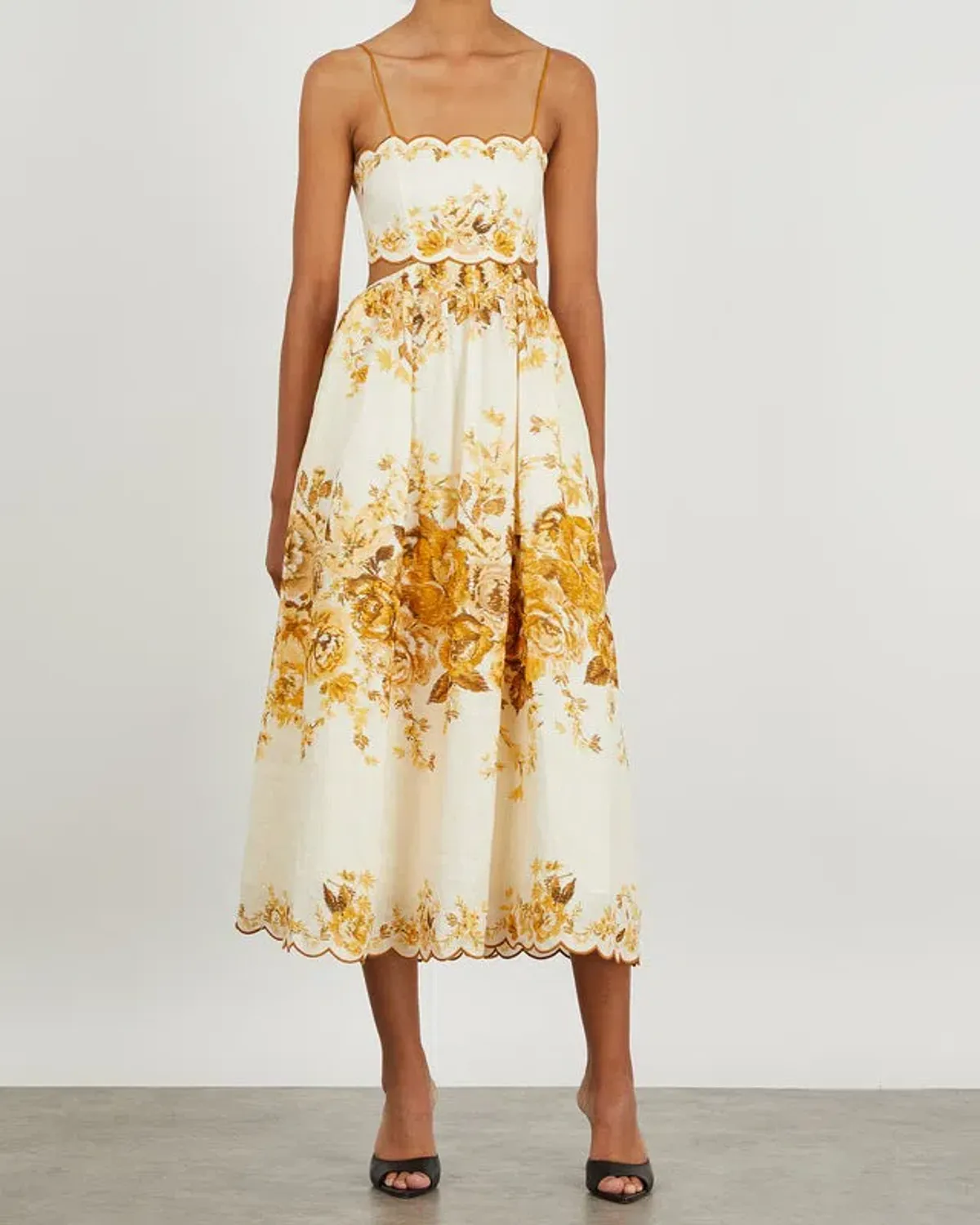 Zimmermann Aliane Scallop Midi Dress Print Size 1/Au 10 - Image 1