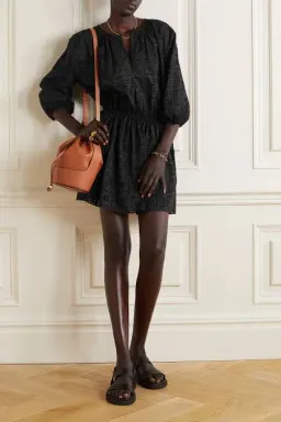 Matteau Broderie Anglaise Organic Cotton Poplin Mini Dress Black Size 3 for rent on The Volte - image 1