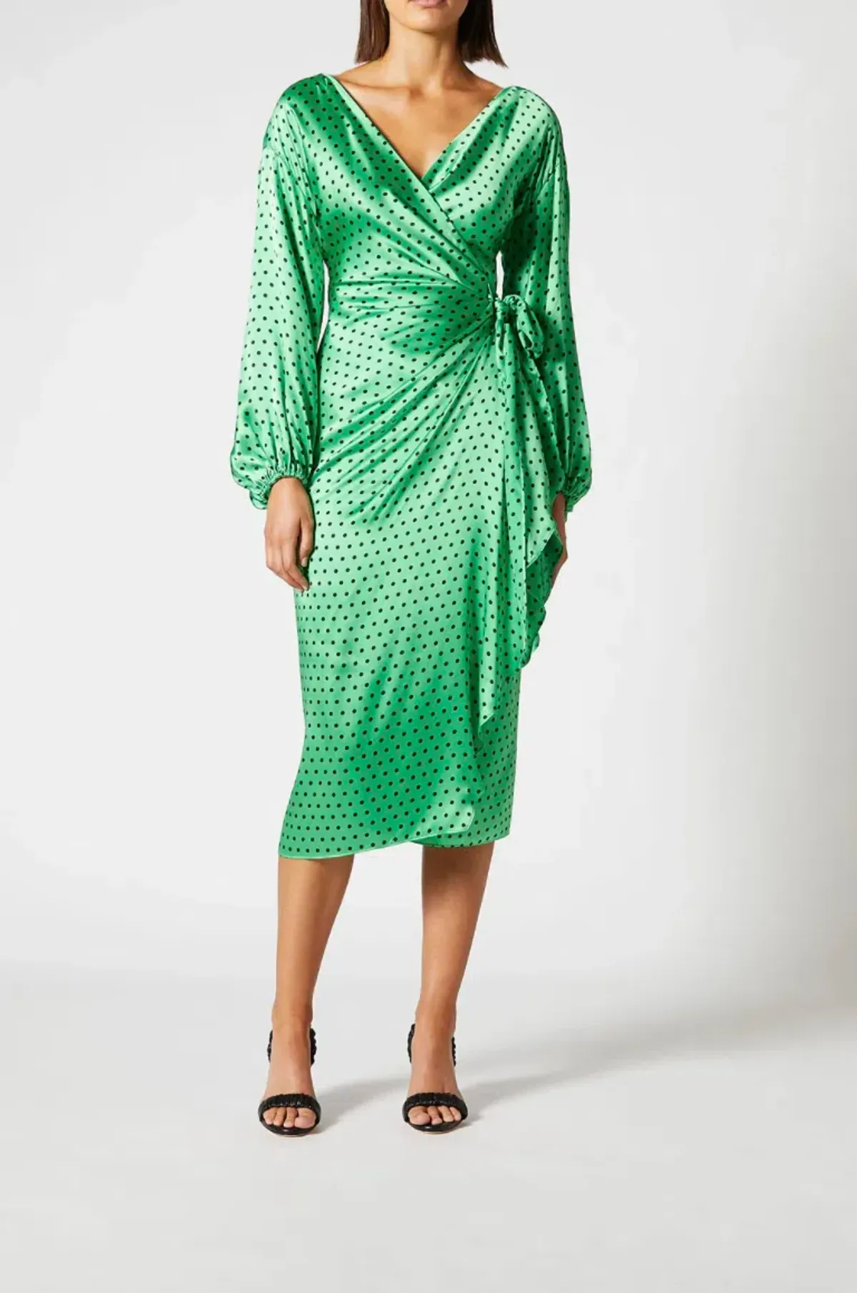 Scanlan Theodore Silk Spot Wrap Dress Green Size 10 - Image 1