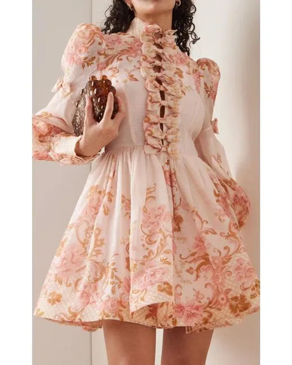 Zimmermann Postcard Bow Mini Dress Pink Swirl Floral Size 1 / AU 10 - Image 3