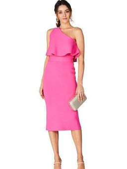 Scanlan Theodore Crepe Knit One Shoulder Ruffle Dress Pink Size M for rent on The Volte - image 1