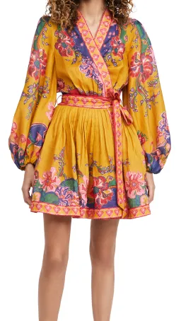 Zimmermann Lovestruck Wrap Mini Dress Gold Paisley Floral Size 3 for rent on The Volte - image 3