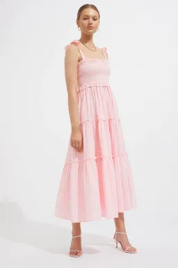 Steele Lyla Dress in Blush Check Print Size M  for rent on The Volte - image 1