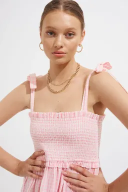 Steele Lyla Dress in Blush Check Print Size M  for rent on The Volte - image 6
