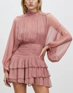 Shona Joy Olympia Long Sleeve Ruched Mini Dress in Antique Rose Pink Size 6 for rent on The Volte - image 5