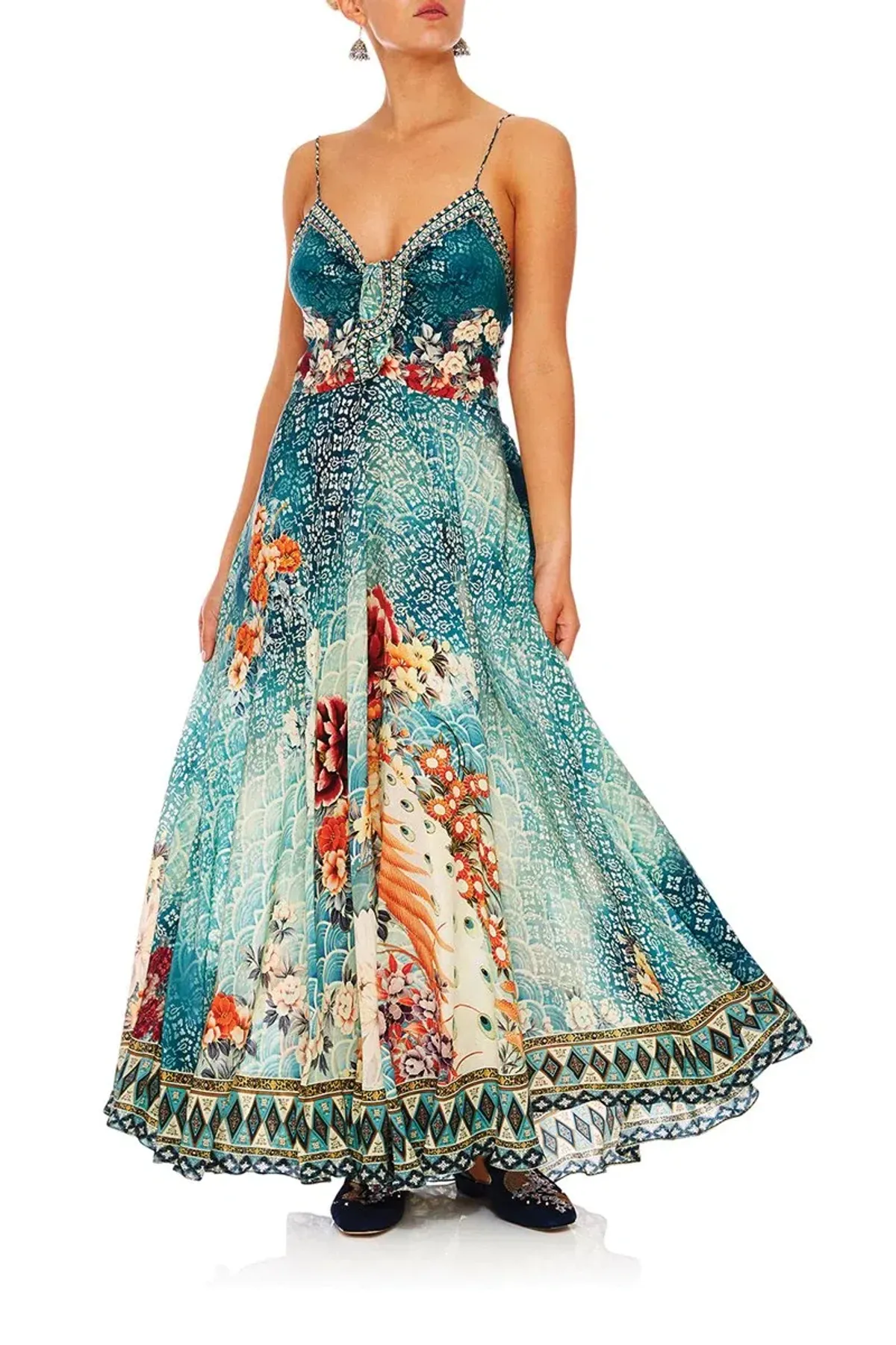 Camilla Long Dress With Tie Front Her Heirloom Print Size S - Image 2