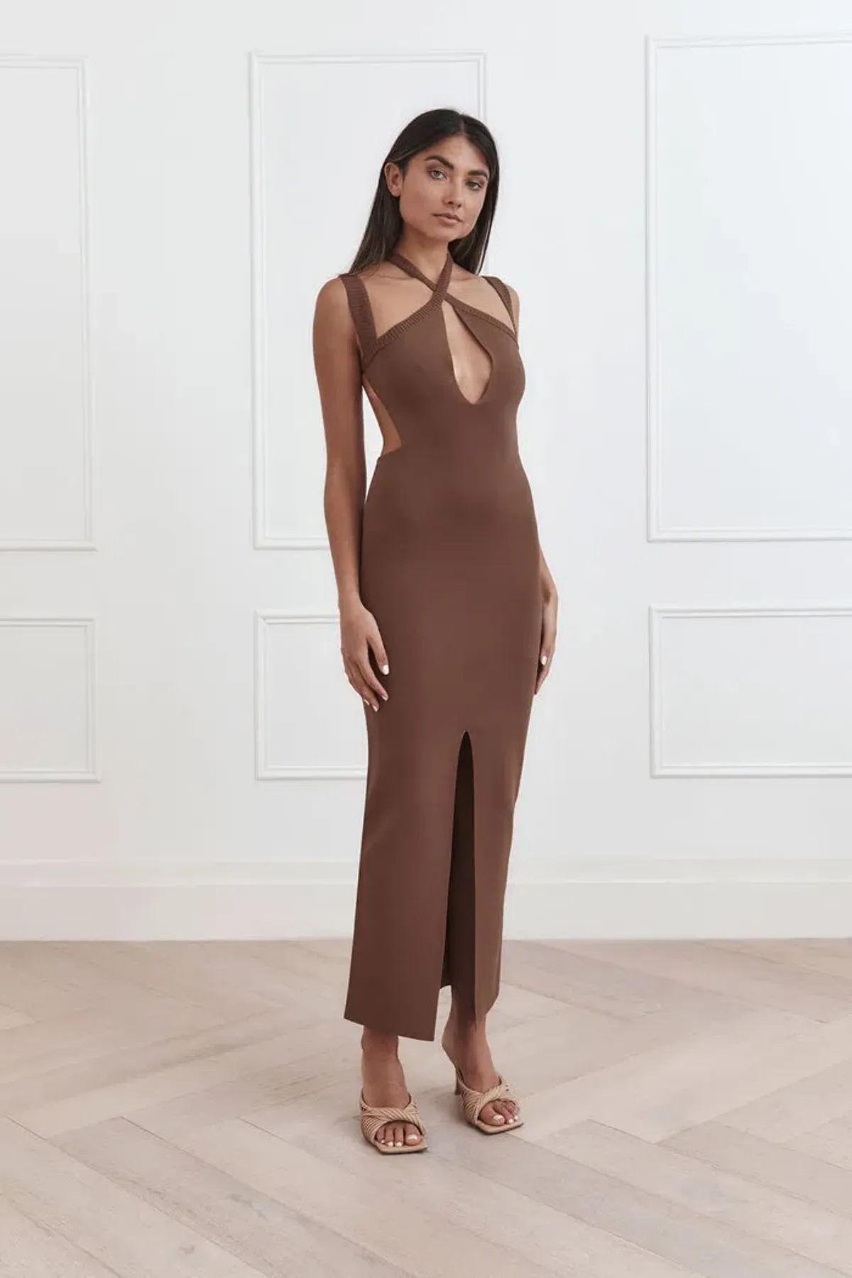 San Sloane Celia Midi Dress Chocolate Brown Size 8 - Image 3