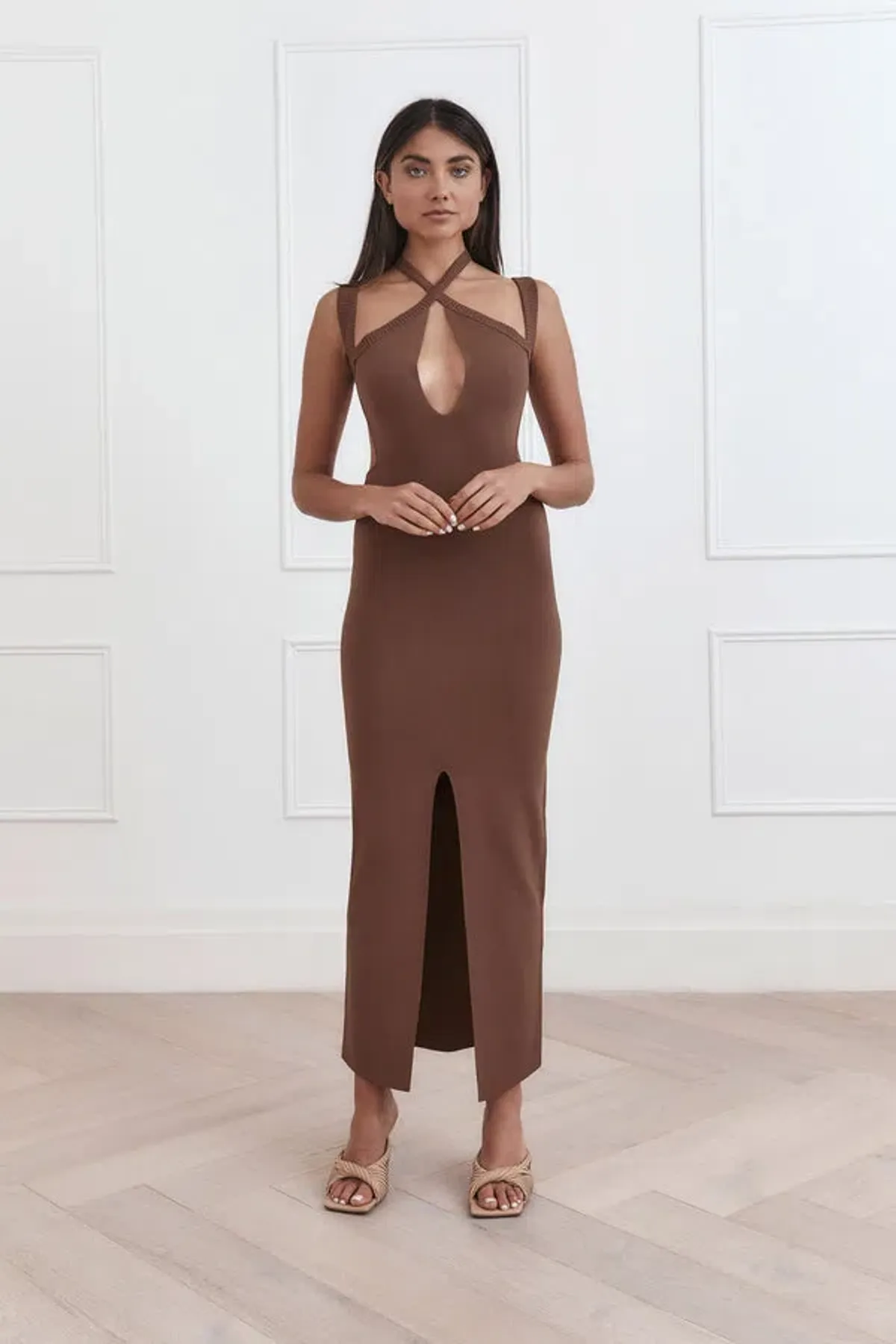 San Sloane Celia Midi Dress Chocolate Brown Size 8 - Image 1