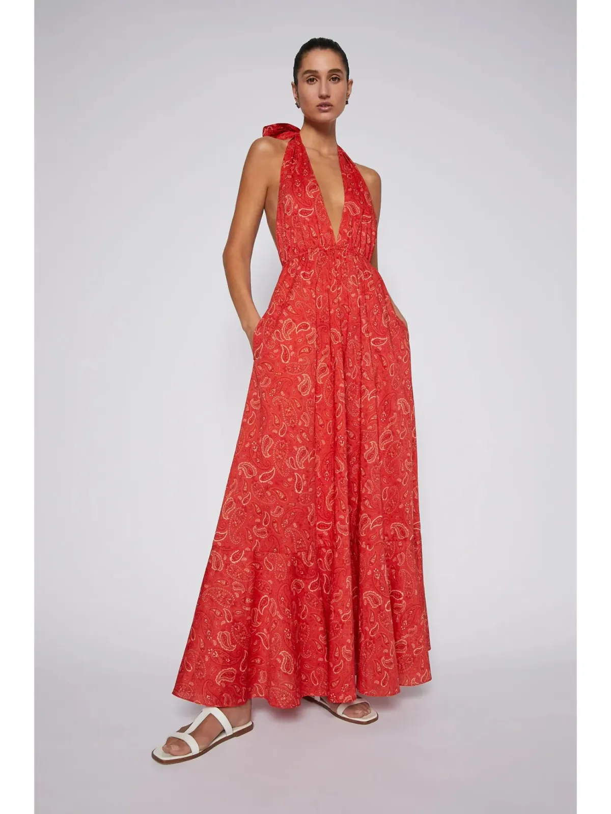 Scanlan Theodore Cotton Paisley Halter Dress Red Size AU 8 - Image 2