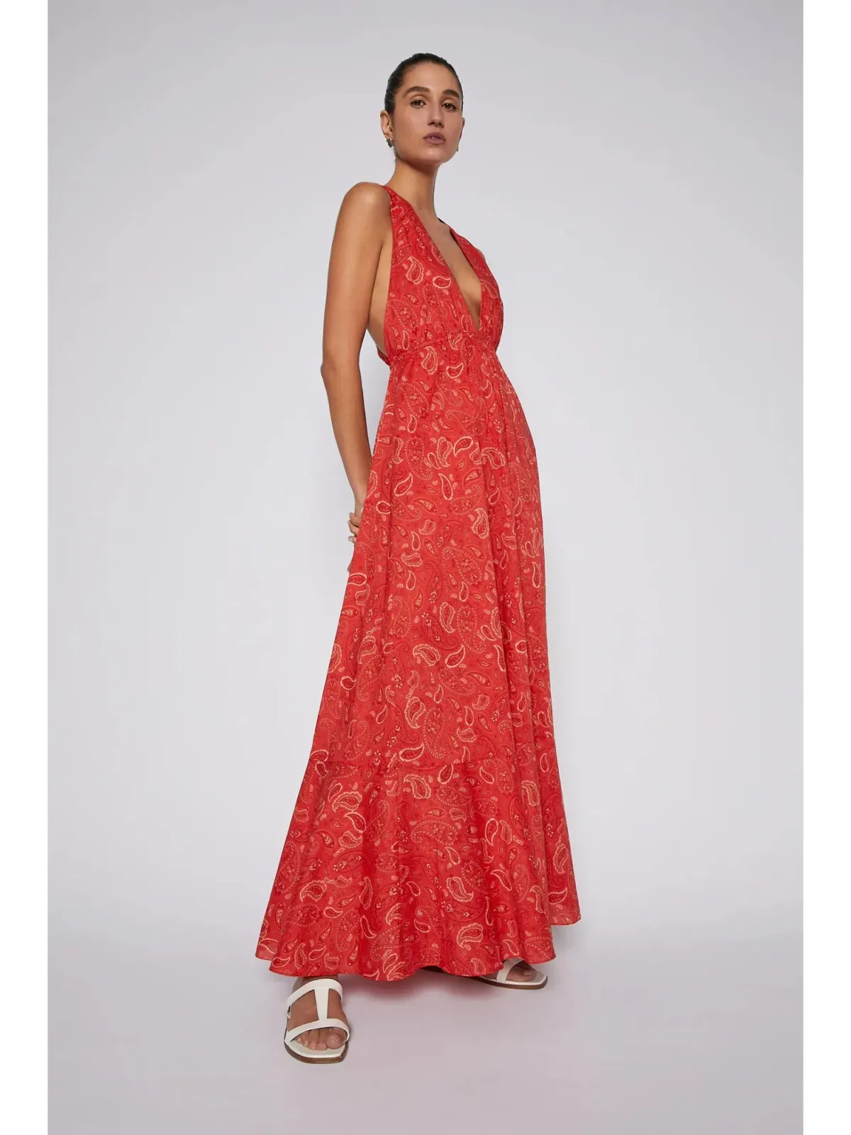 Scanlan Theodore Cotton Paisley Halter Dress Red Size AU 8 - Image 3