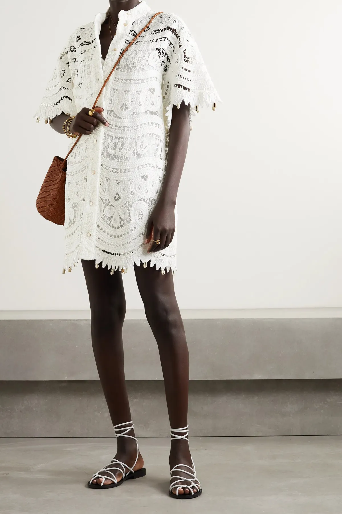 Zimmermann Shelly Embroidered Shirt Mini Dress Ivory Size 1 / AU 10 - Image 5