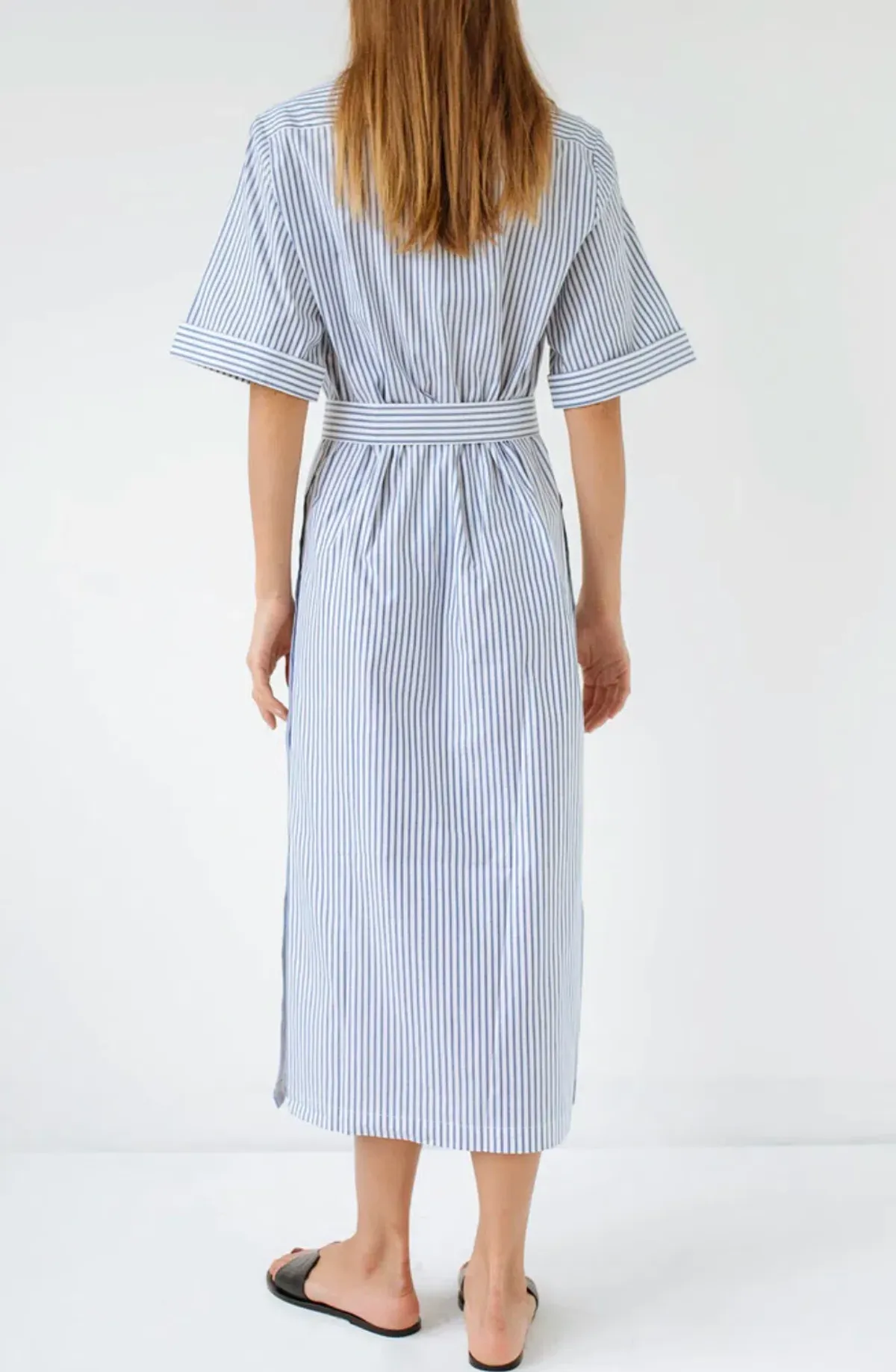 Anna Quan Zola Belted Striped Midi Dress Print Size 8 - Image 4
