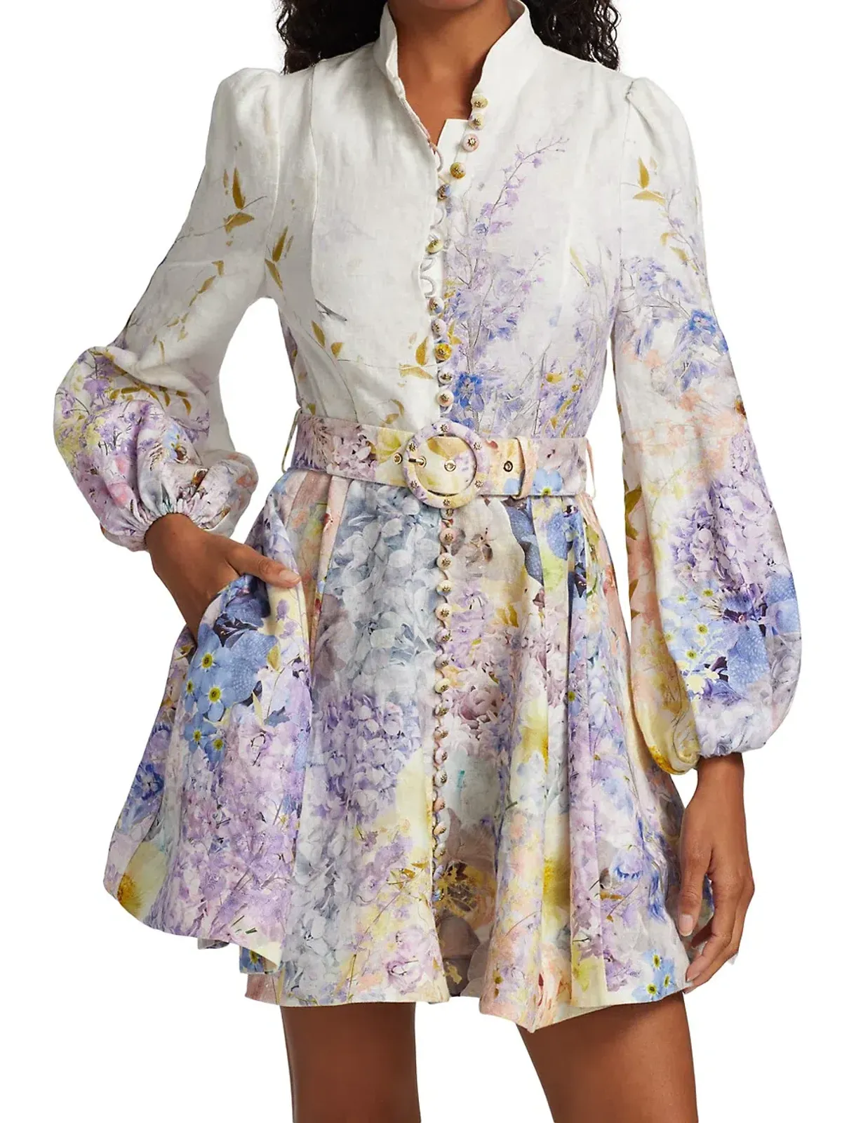 Zimmermann Rhythmic Buttoned Mini Dress Print Size 0/Au 8 - Image 4