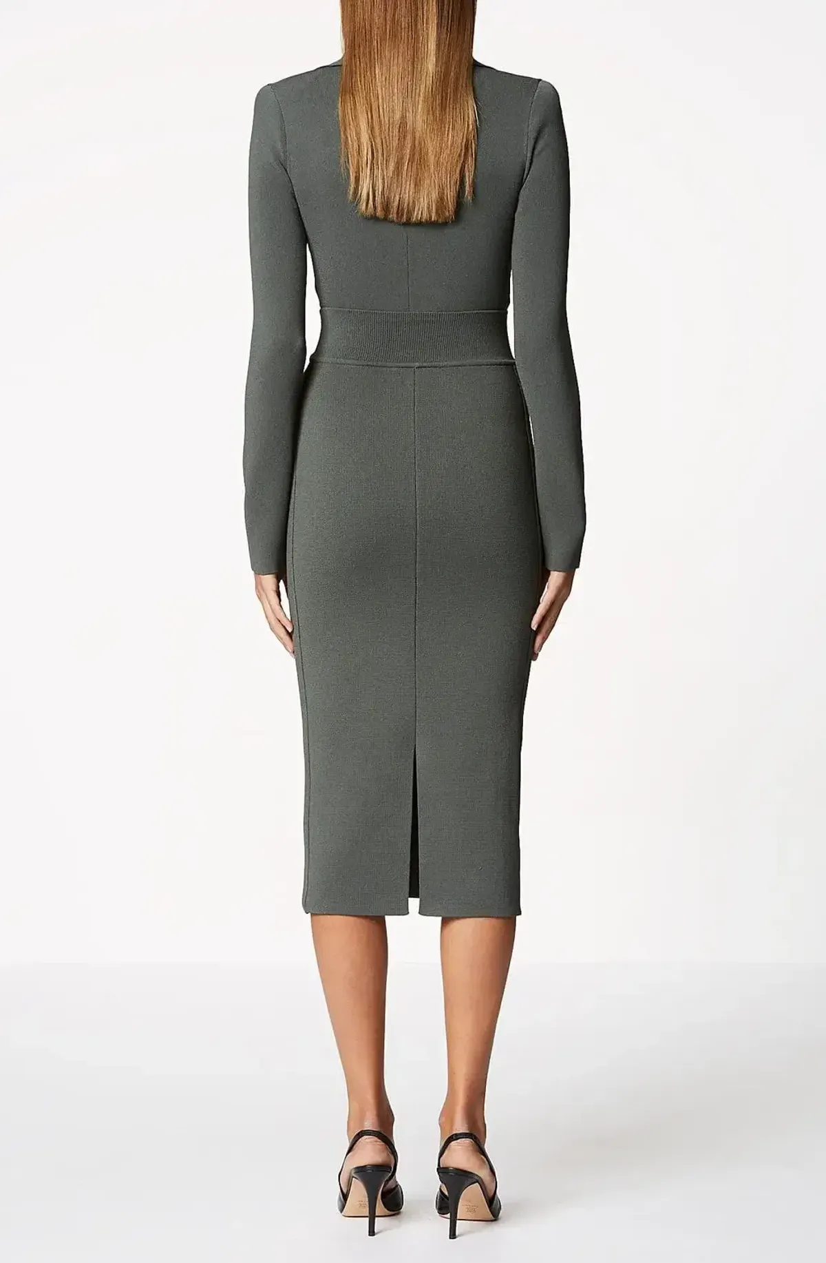 Scanlan Theodore Crepe Knit Drape Front Dress Safari Size M - Image 2