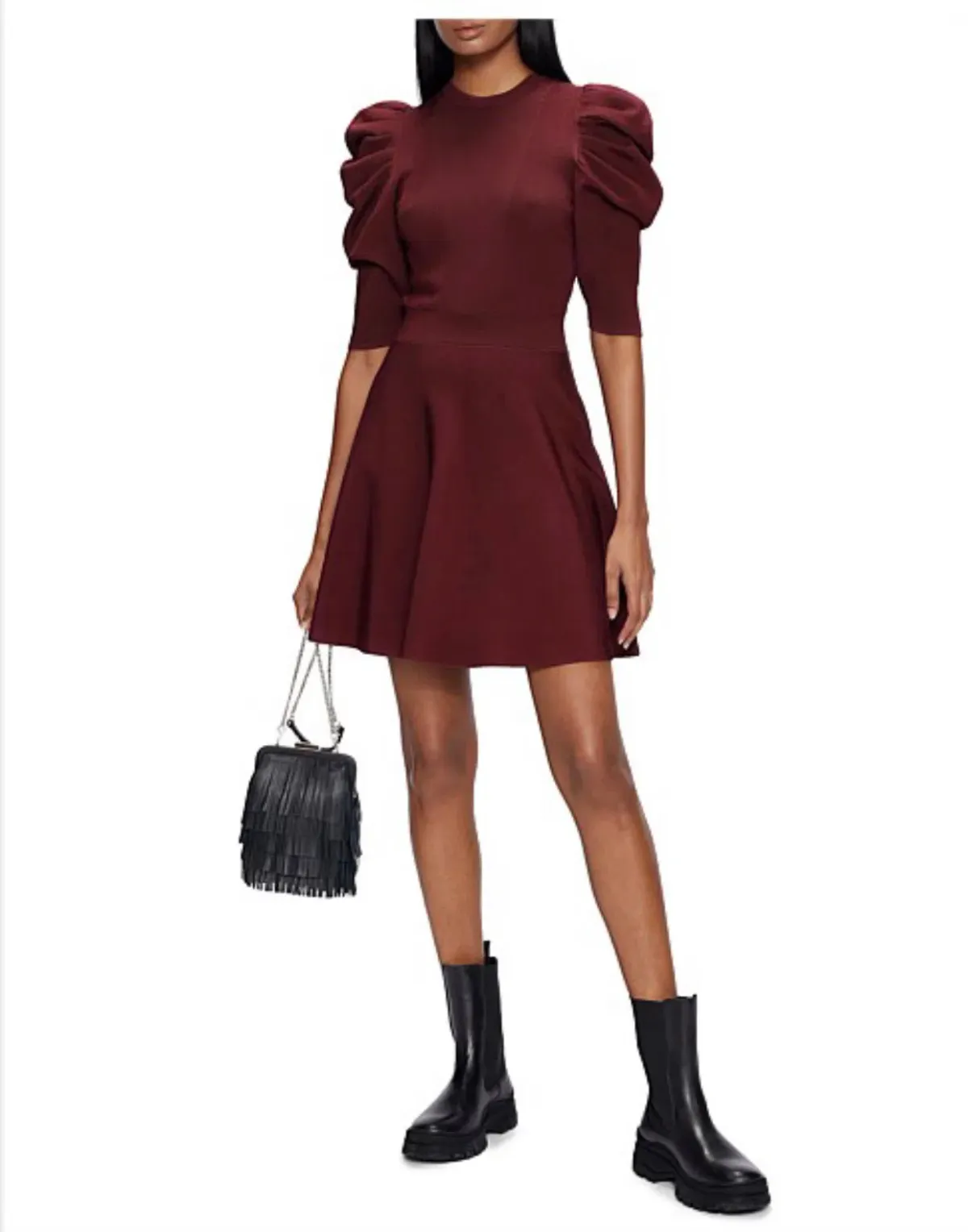 Ted Baker Lorna Puff Sleeve Knitted Skater Dress Burgundy Size 2 - Image 3
