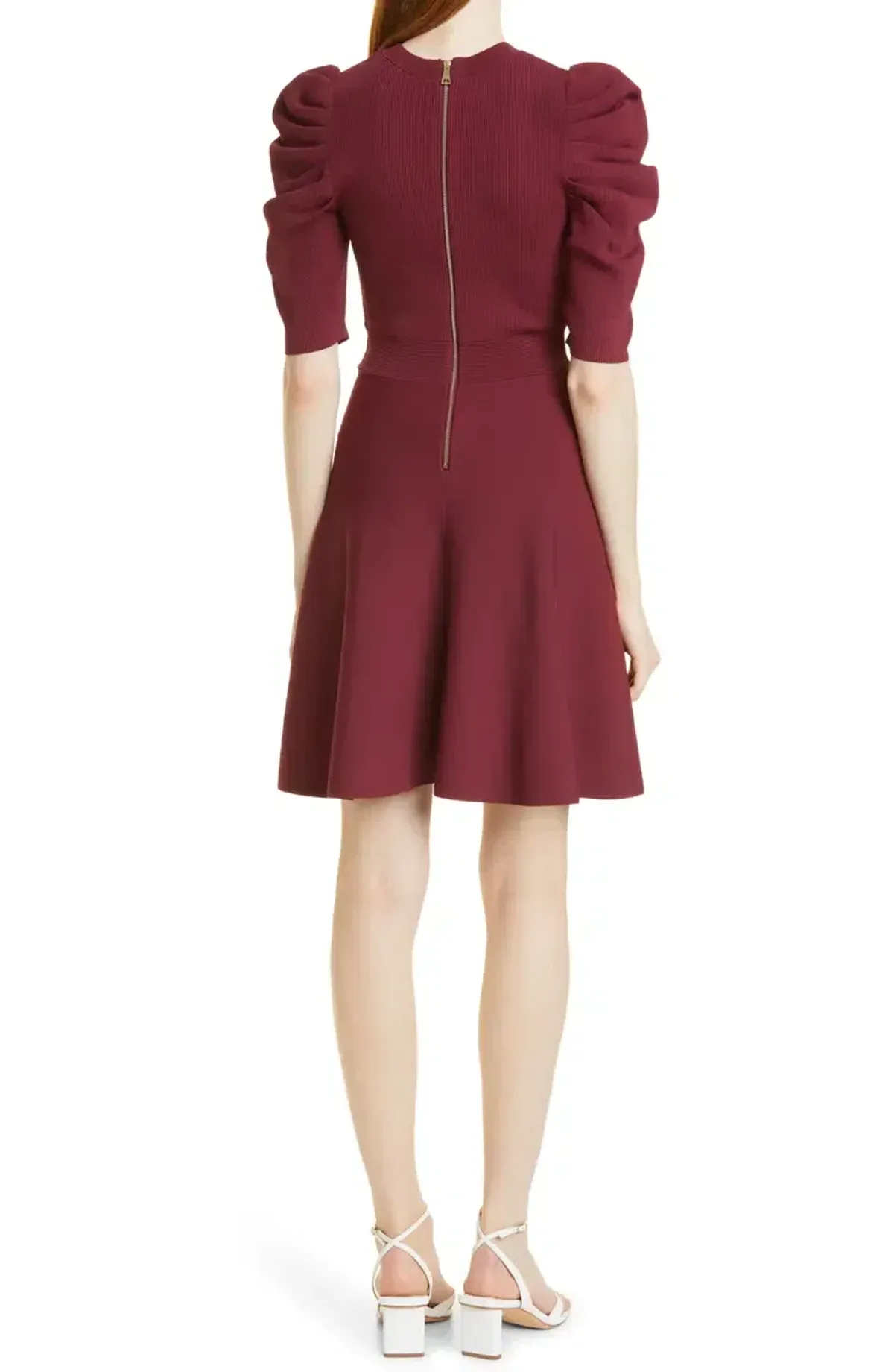 Ted Baker Lorna Puff Sleeve Knitted Skater Dress Burgundy Size 2 - Image 2
