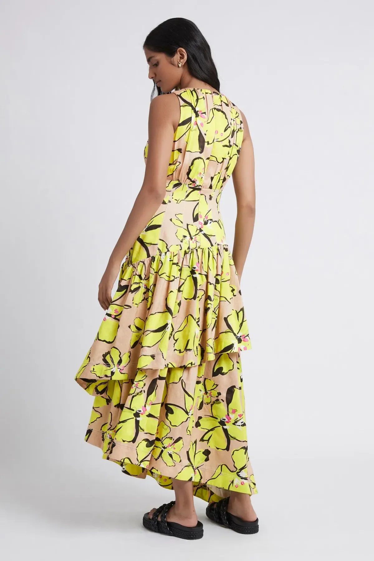 Aje Pelican Citrus Bloom Racer Asymmetric Tiered Dress Print Size 10 - Image 2
