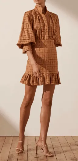 Shona Joy Penelope Balloon Sleeve Mini Dress Brown Size 6 for rent on The Volte - image 2