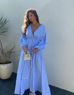 Scanlan Theodore Italian Linen Low Back Dress Blue Size 6 for rent on The Volte - image 2