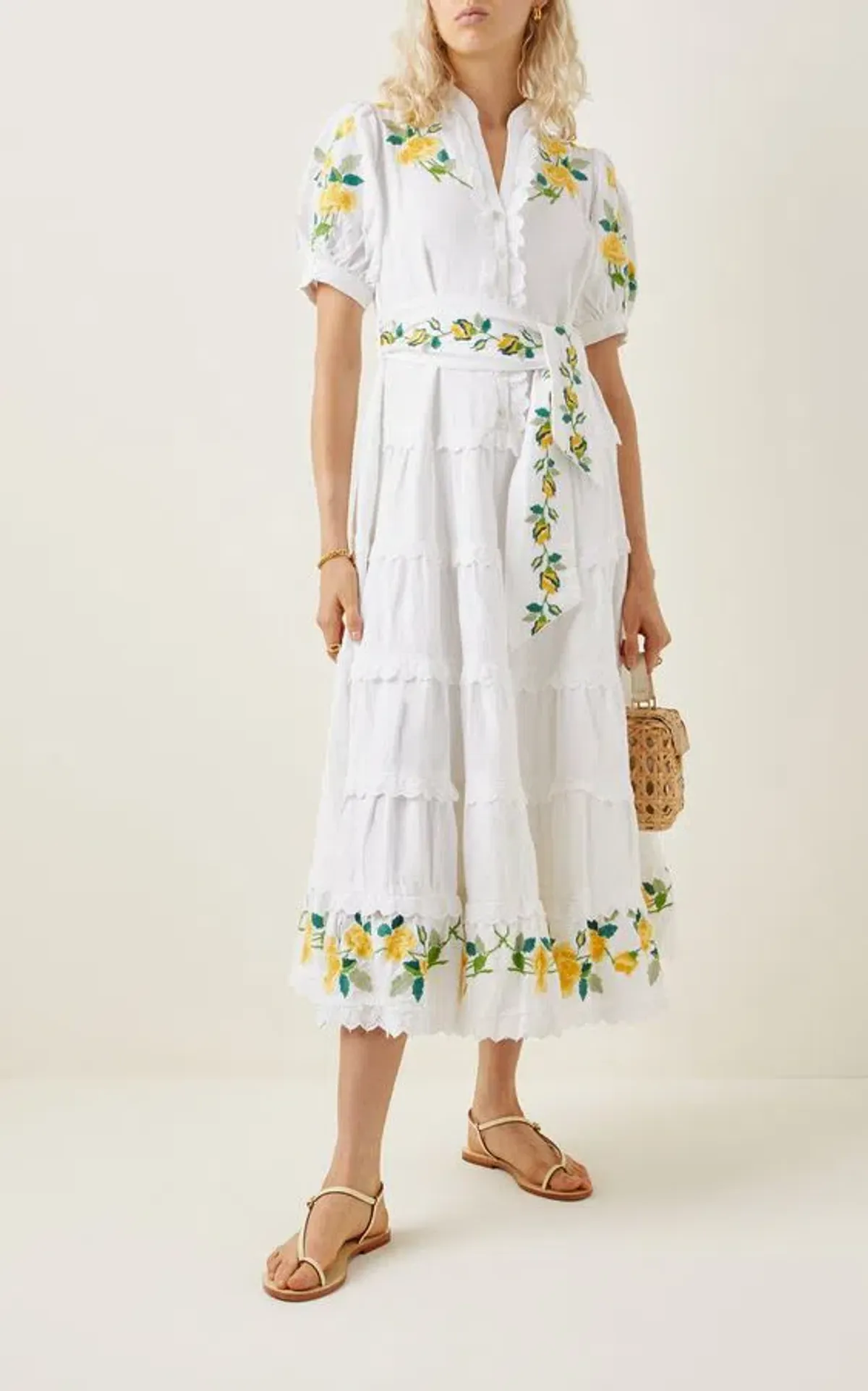 Alemais Rosa Embroidered Cotton-linen Maxi Dress White Size 12 - Image 1