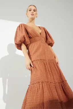 Sovere Reason Midi Dress in Cinnamon Brown Size 12 for rent on The Volte - image 3