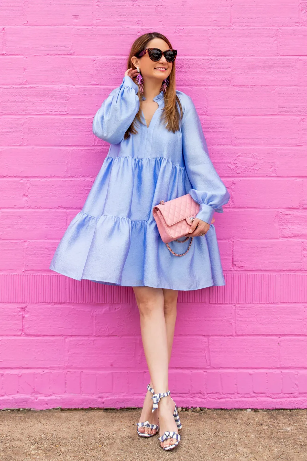 Stine Goya Jasmine Tiered Long Sleeve Shift Dress In Light Blue Size 12 - Image 1