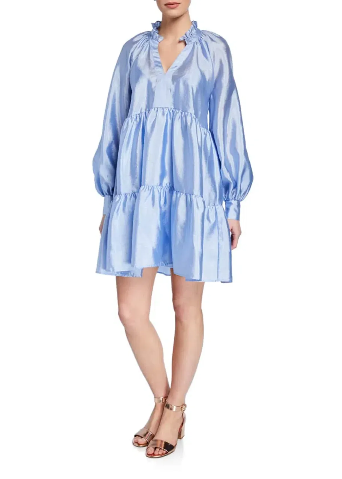 Stine Goya Jasmine Tiered Long-sleeve Shift Dress In Light Blue Size 12 - Image 1