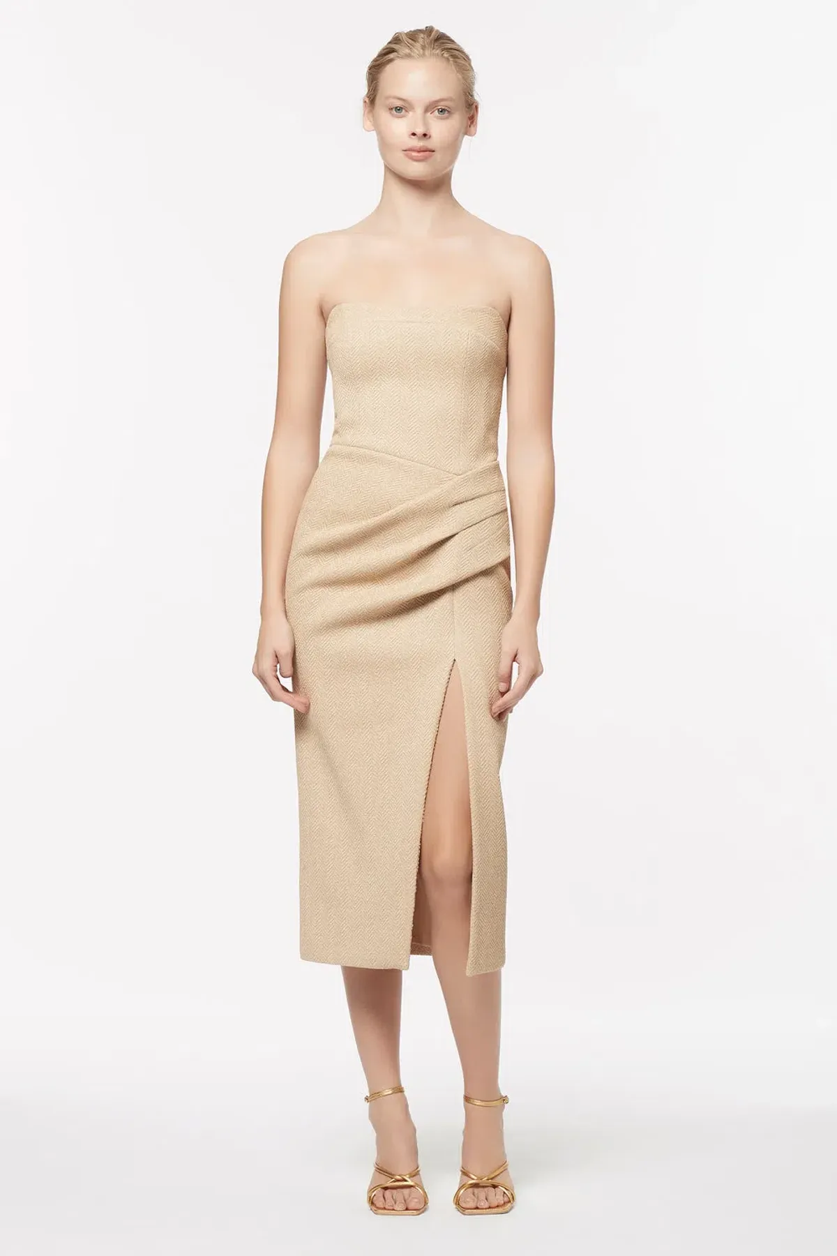 Manning Cartell French Kiss Strapless Midi Dress Beige Size 10 - Image 1