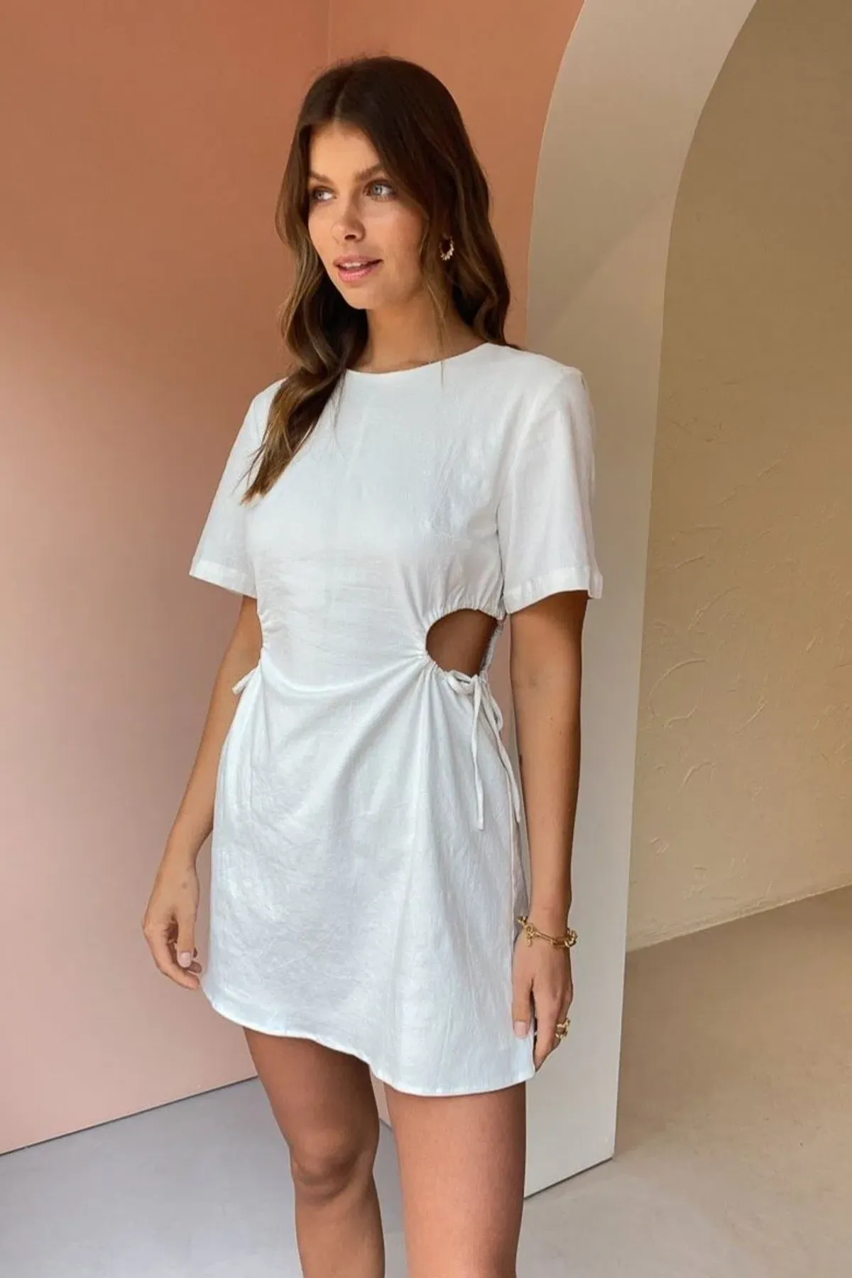 Third Form Pressed Flowers Draw Side Tee Dress White Size 12 - Image 4