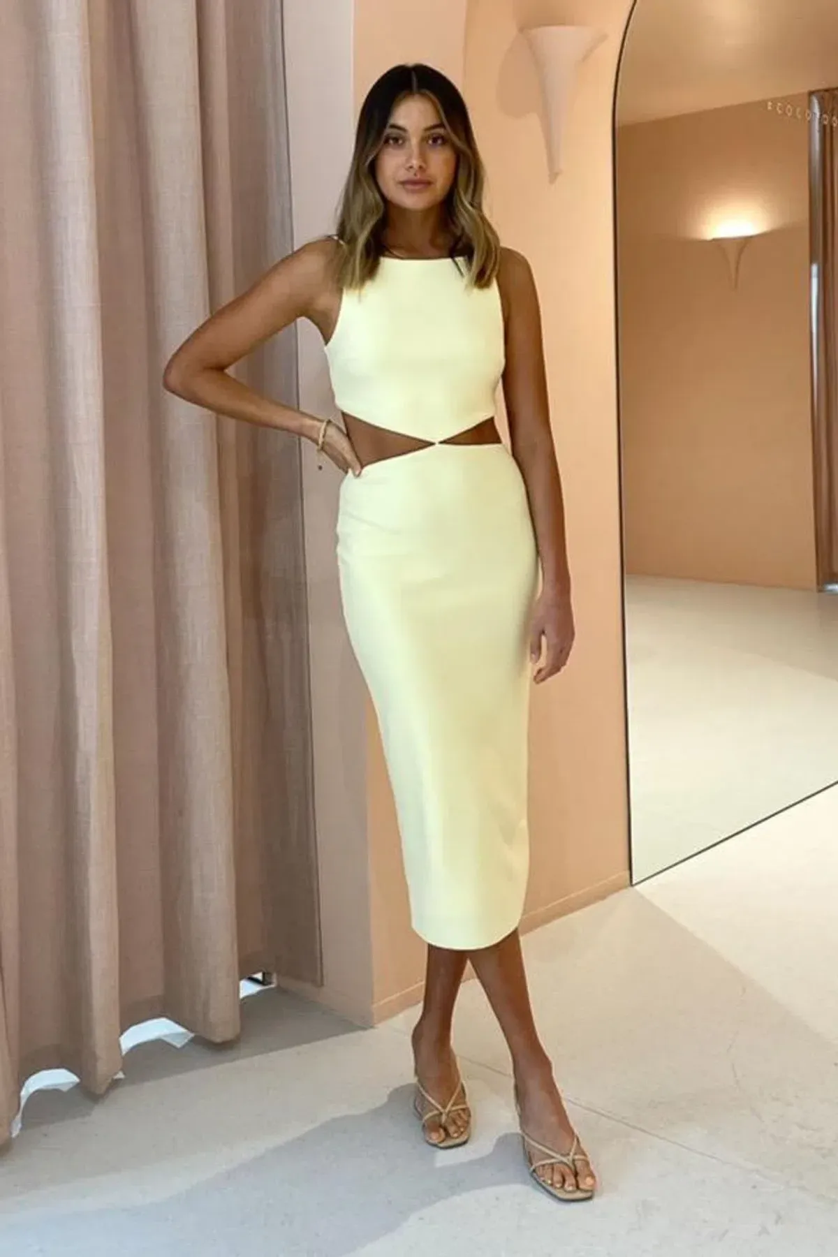 Bec & Bridge Scout Cut Out Midi Dress in Lemonade Size 10  - Image 1