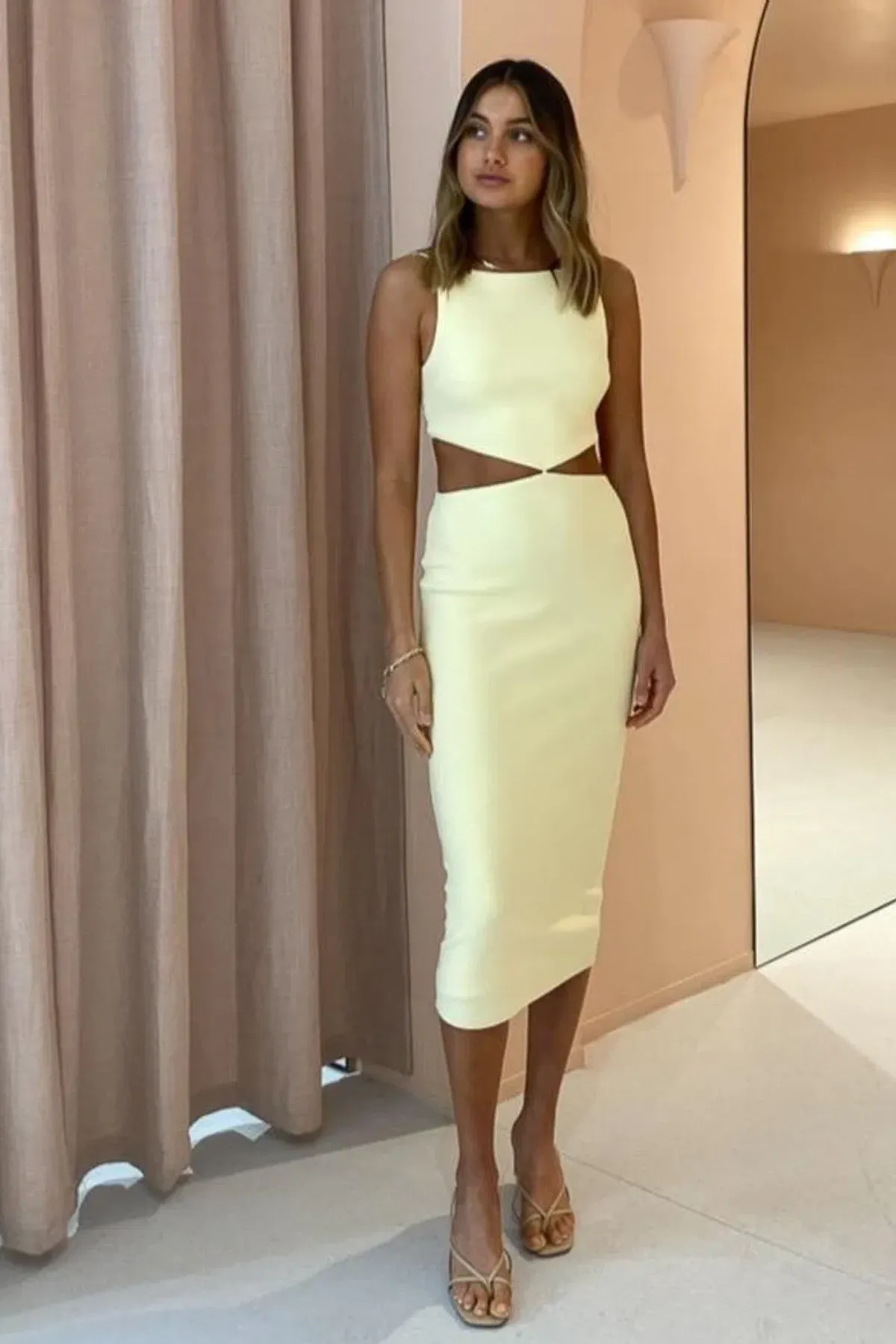 Bec & Bridge Scout Cut Out Midi Dress in Lemonade Size 10  - Image 2