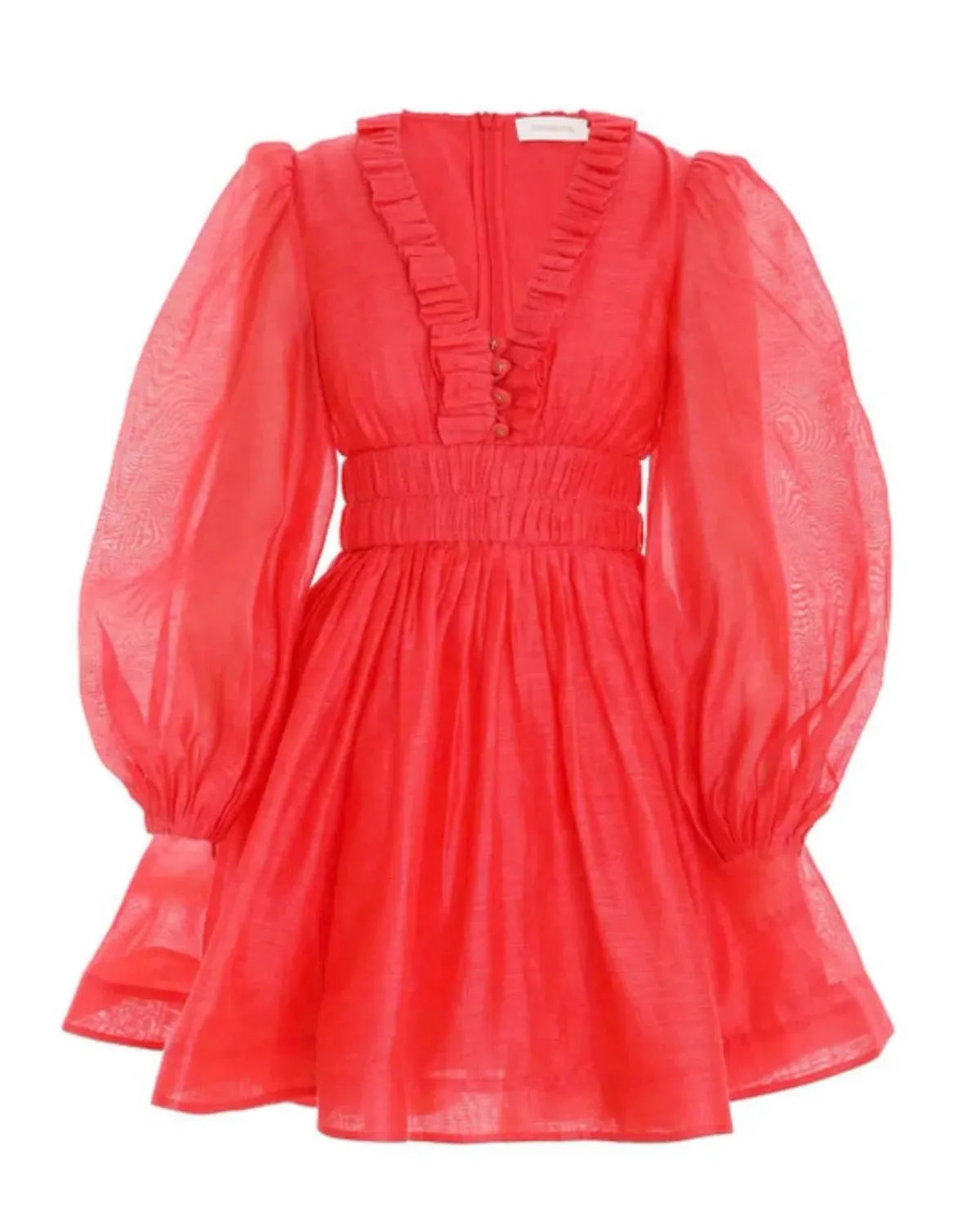 Zimmermann Prima Frill V Neck Mini Dress Tomato Size 8 - Image 6