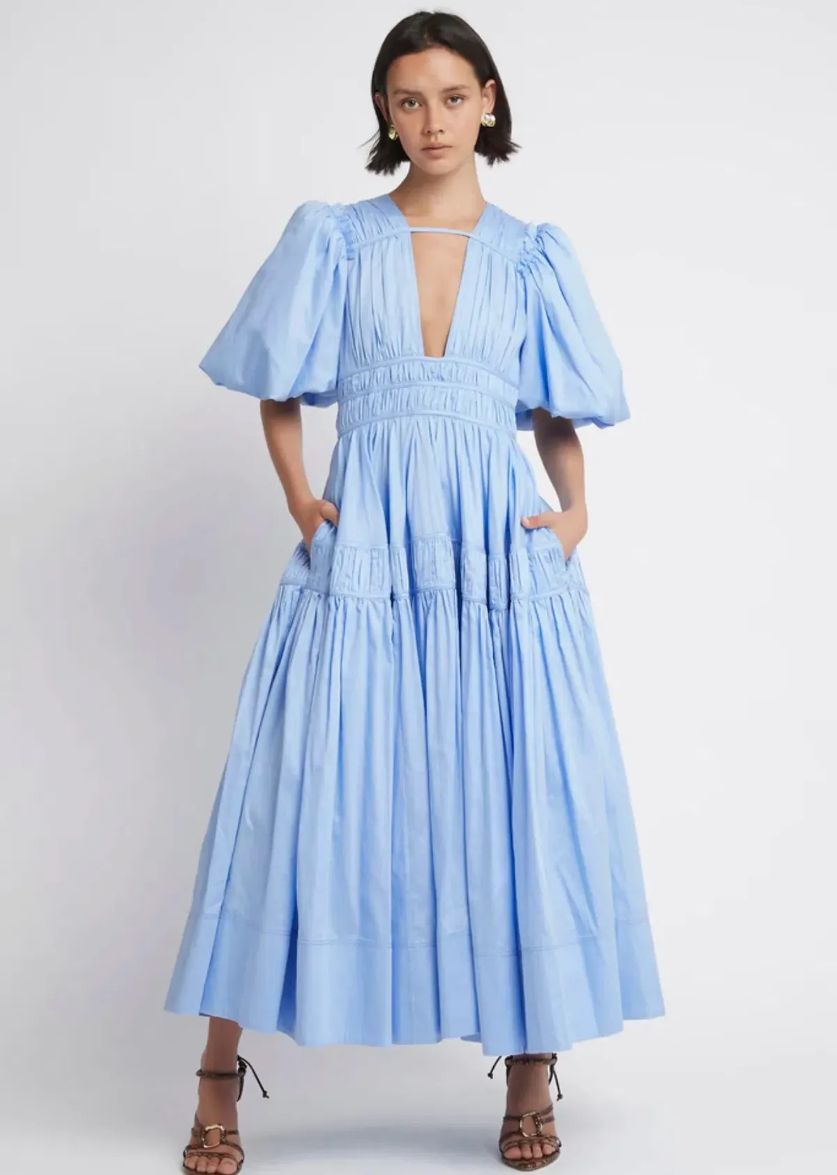 Aje Fallingwater Gathered Midi Dress Blue Size 10 - Image 1