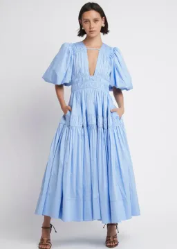 Aje Fallingwater Gathered Midi Dress Blue Size 14 for rent on The Volte - image 1