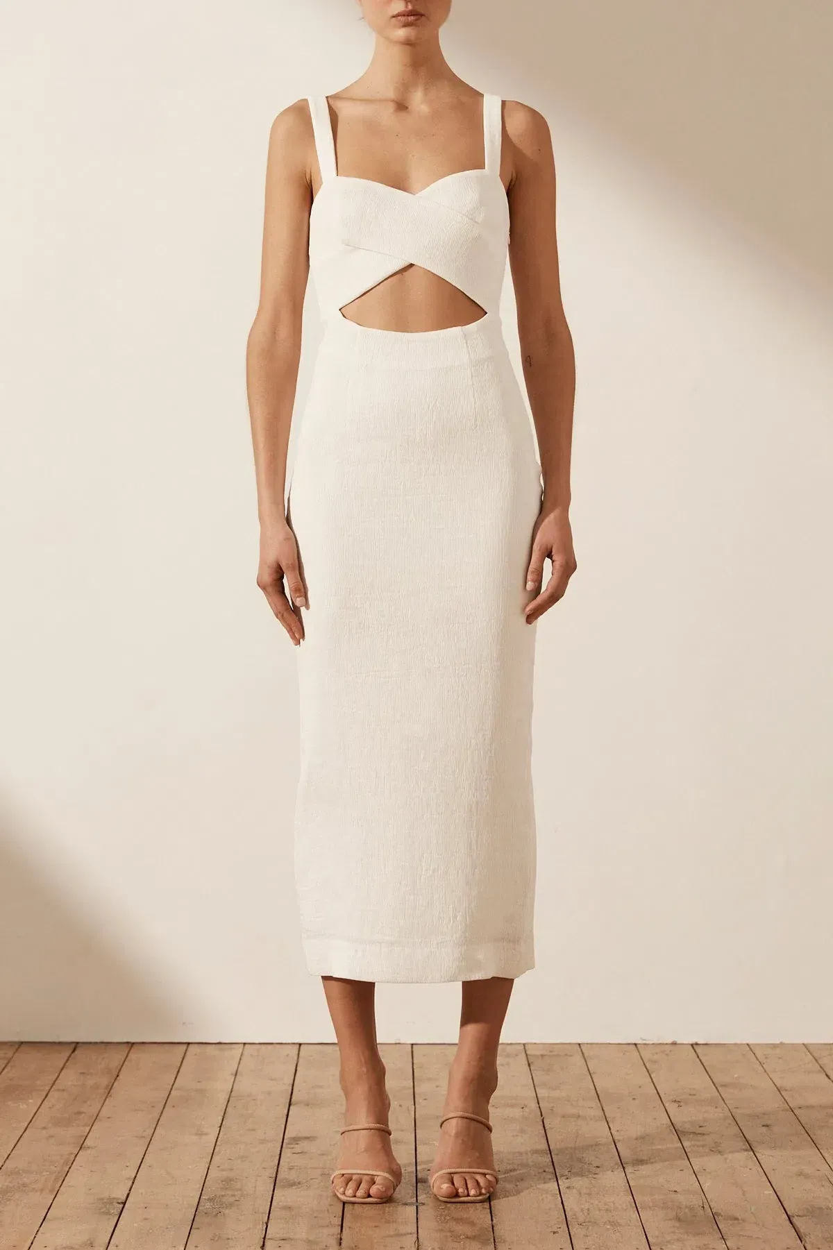 Shona Joy Simone Cross Over Midi Dress White Size 6 - Image 1
